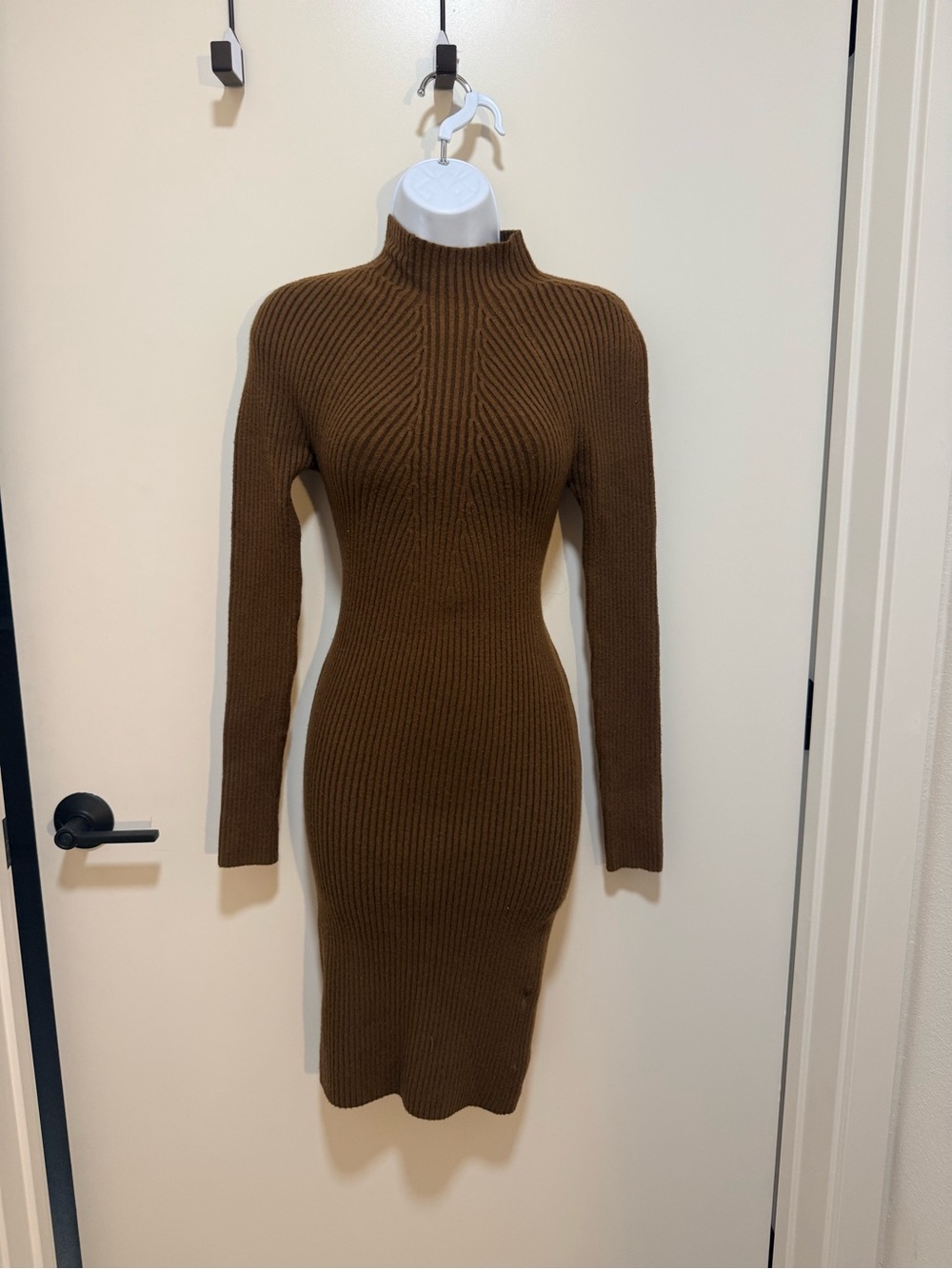 Forever 21 Chocolate Brown Ribbed Mock Neck Sweater Dress